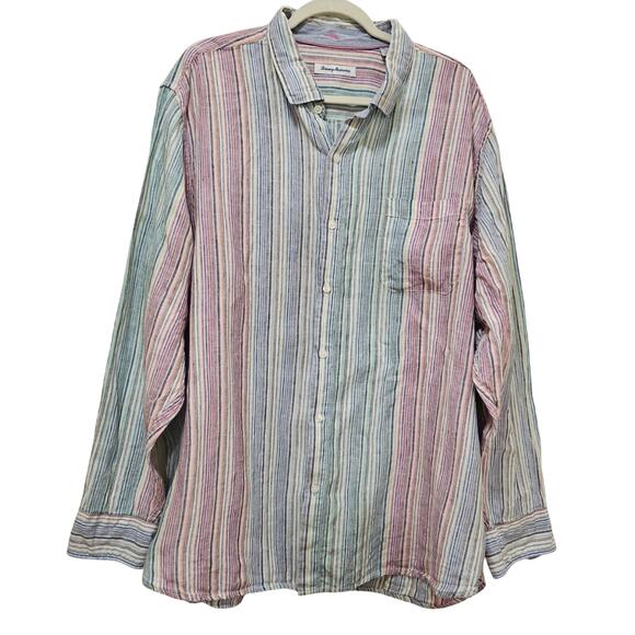TommyBahama Relax XXL/TTG 100% Linen Pastel Colors Striped Buttondown Shirts